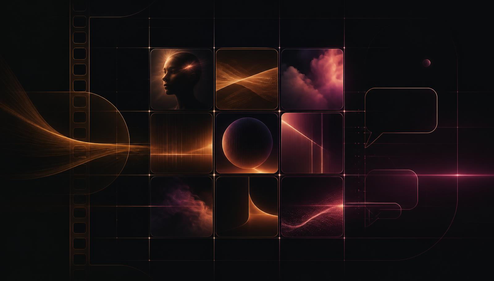 AI-generated creative grid representing AI statics, films and automation workflows
